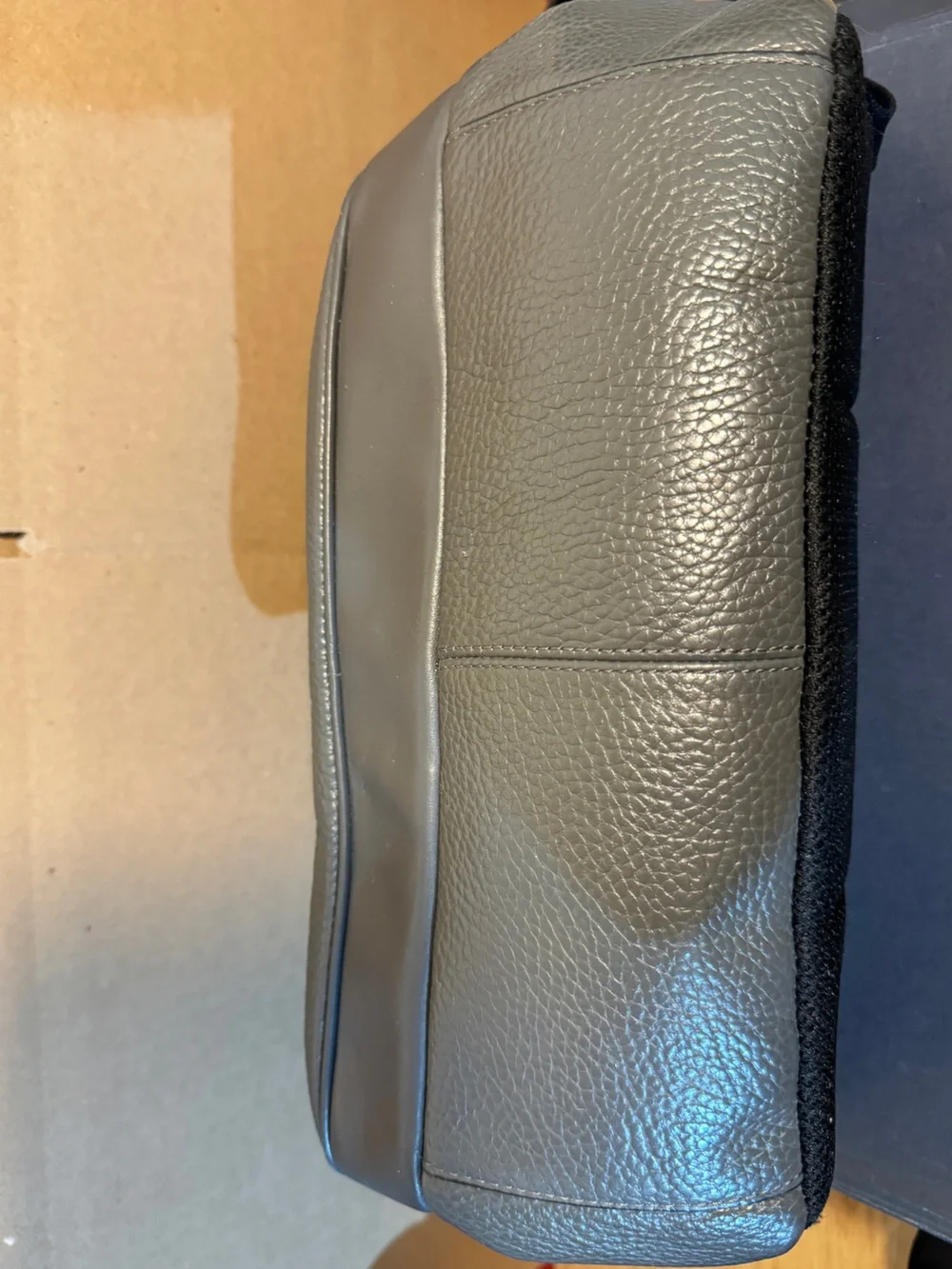 Coach Men's Gray Leather Backpack with Blue Stripe